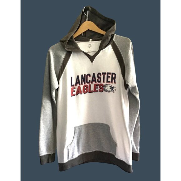 SINCE 1981- WOMENS WHITE//GREY KANGAROO POCKET PULL OVER HOODIE SIZE LARGE - Picture 1 of 6